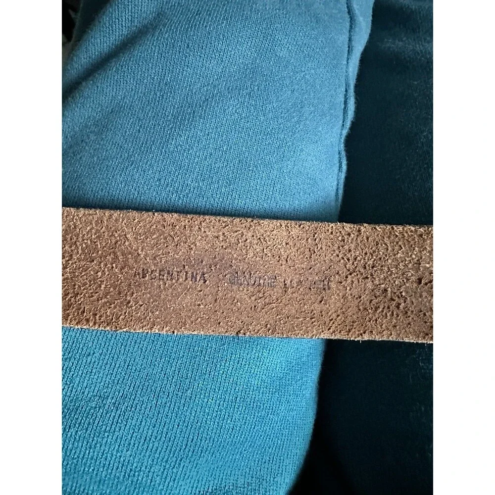 Vintage Full Grain Leather Men’s Belt Solid Brass Buckle Sz L Made In Argentina